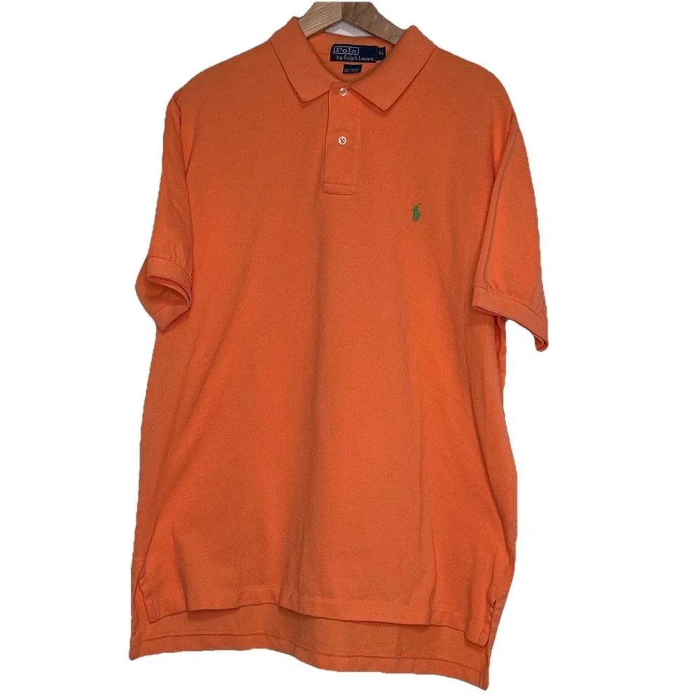 Polo Ralph Lauren Polo Shirt XL Orange Short Sleeve Pique Cotton Green Pony Logo